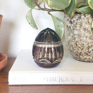 Cut To Clear Brown Glass Egg, Cased Glass Egg, Collectible Art Glass